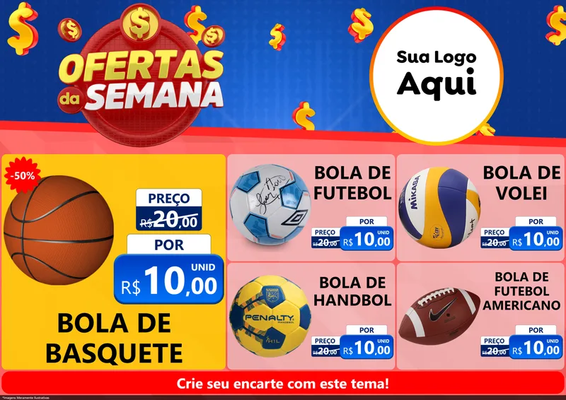 Modelo de Encarte para Encarte A4 Horizontal com o tema Ofertas Da Semana para Artigos Esportivos