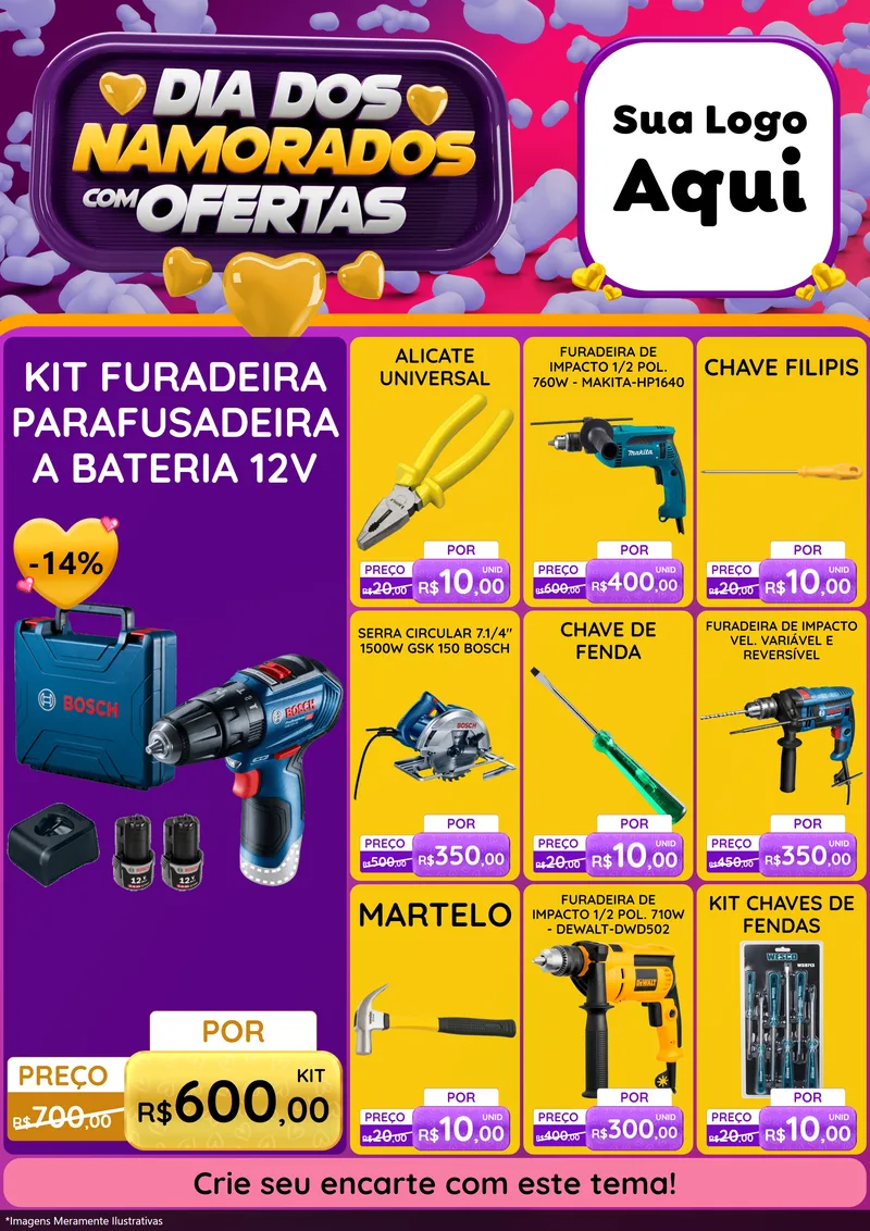 Modelo de Encarte para Encarte A4 Vertical com o tema Dia Dos Namorados Com Ofertas para Maquinas e Ferramentas