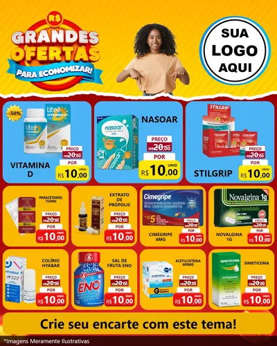 Modelo de Rede Social para Feed Instagram com o tema Grandes Ofertas Para Economizar! para Farmácia