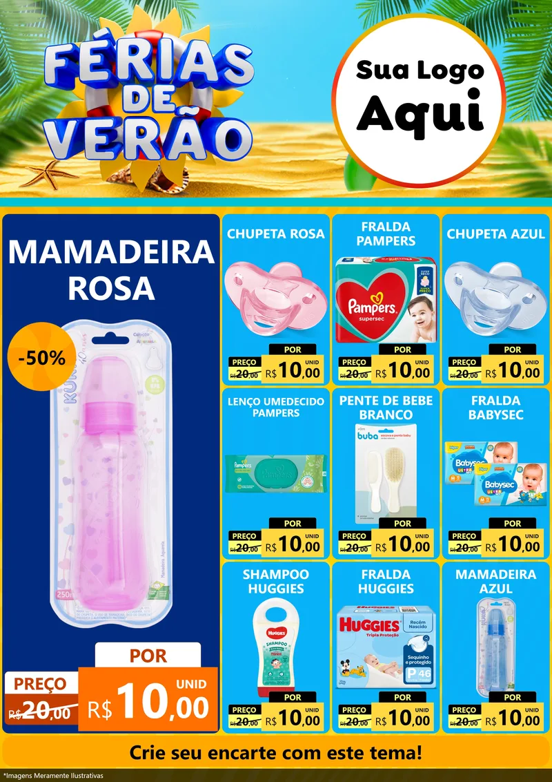 Modelo de Encarte para Encarte A4 Vertical com o tema Férias de Verão para Bebês