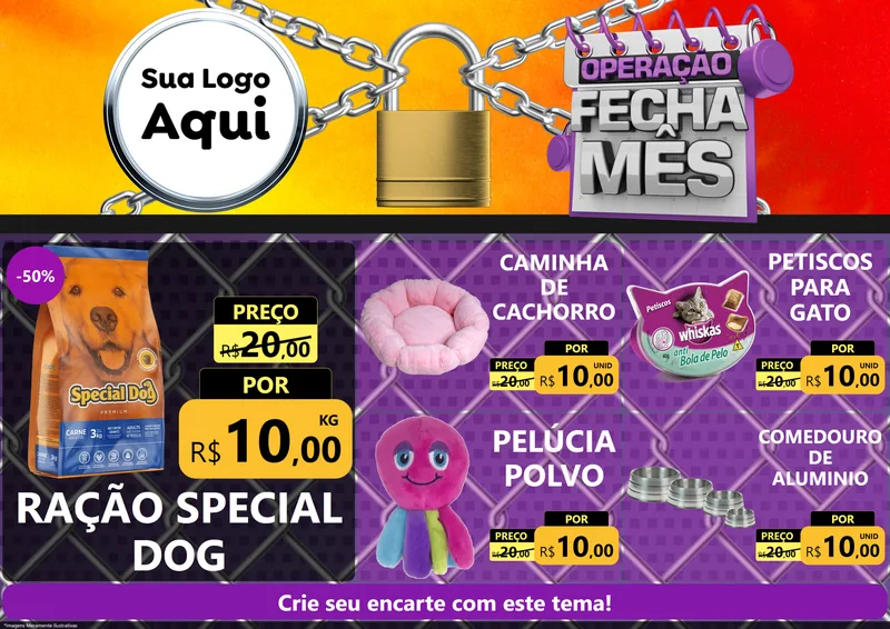 Modelo de Encarte para Encarte A4 Horizontal com o tema Operação Fecha Mês para Pet Shop