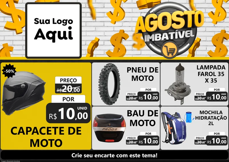 Modelo de Encarte para Encarte A4 Horizontal com o tema Agosto imbatível para Moto peças
