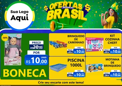Modelo de Encarte para Encarte A4 Horizontal com o tema Ofertas Semana do Brasil para Brinquedos