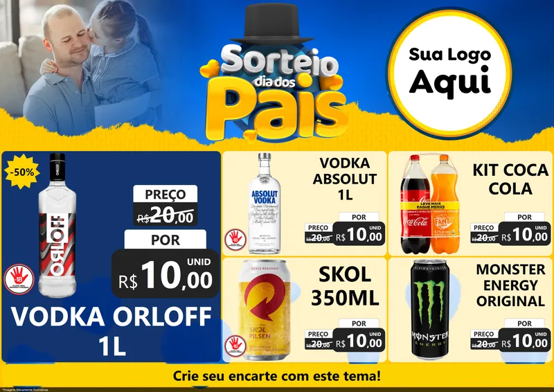 Modelo de Encarte para Encarte A4 Horizontal com o tema Sorteio Dia Dos Pais para Distribuidora de bebidas