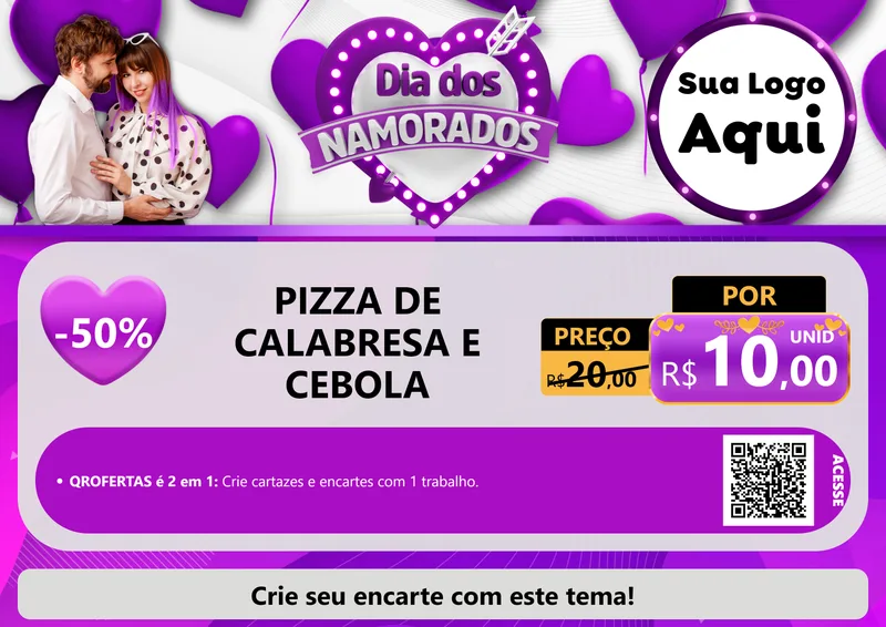 Modelo de Cartaz para Cartaz A4 Horizontal com o tema Dia dos Namorados para Pizzaria