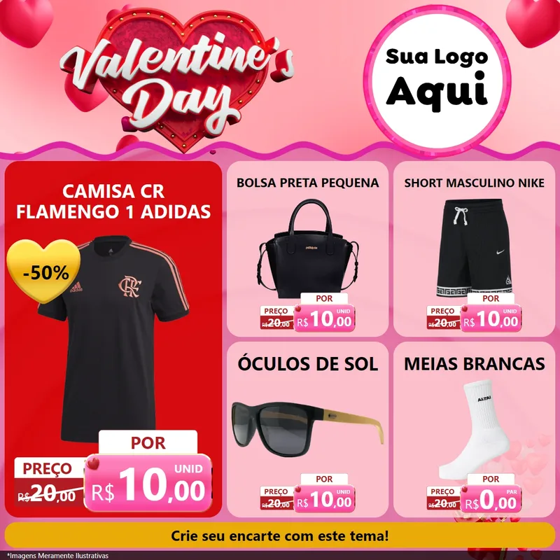 Modelo de Rede Social para Feed Facebook com o tema Valentine's Day para Roupas e acessórios