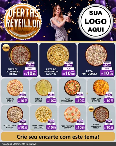 Modelo de Rede Social para Feed Instagram com o tema Ofertas de Réveillon para Pizzaria