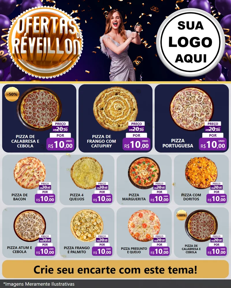 Modelo de Rede Social para Feed Instagram com o tema Ofertas de Réveillon para Pizzaria