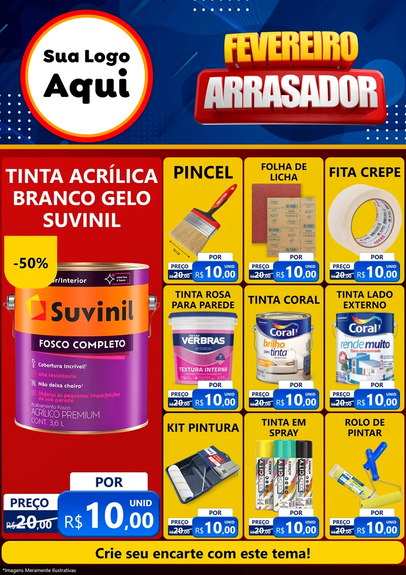 Modelo de Encarte para Encarte A4 Vertical com o tema Fevereiro Arrasador para Tintas e Ferramentas