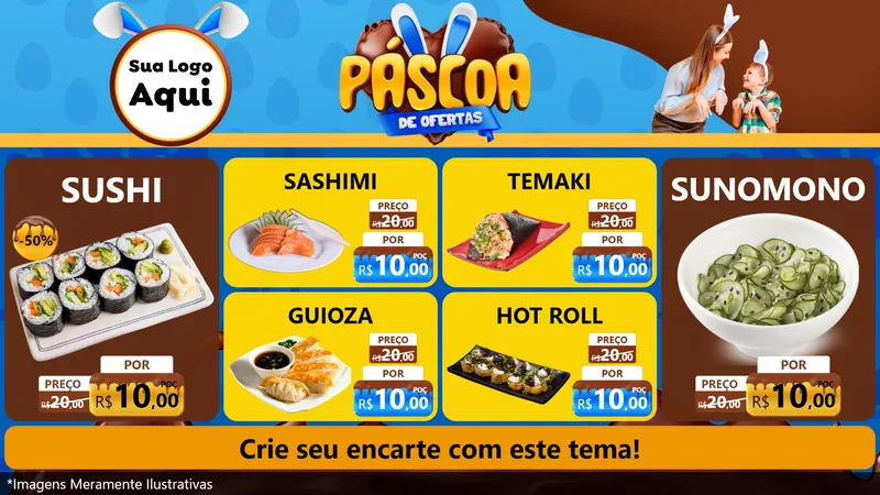 Modelo de TV para TV Horizontal com o tema Páscoa de Ofertas para Comida japonesa