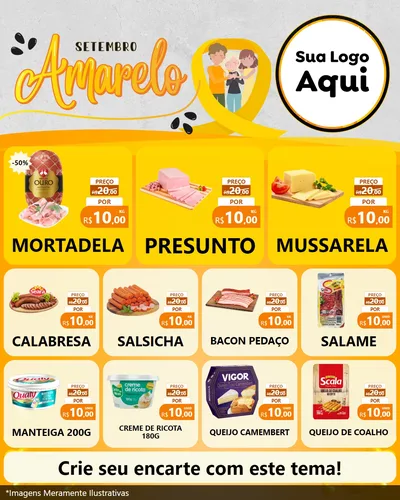 Modelo de Rede Social para Feed Instagram com o tema Setembro Amarelo para Frios e Laticínios
