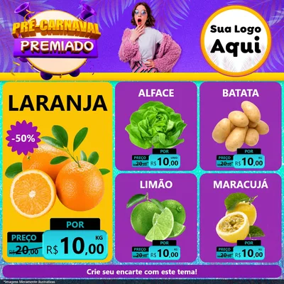 Modelo de Rede Social para Feed Facebook com o tema Pré-Carnaval Premiado para Hortifrúti