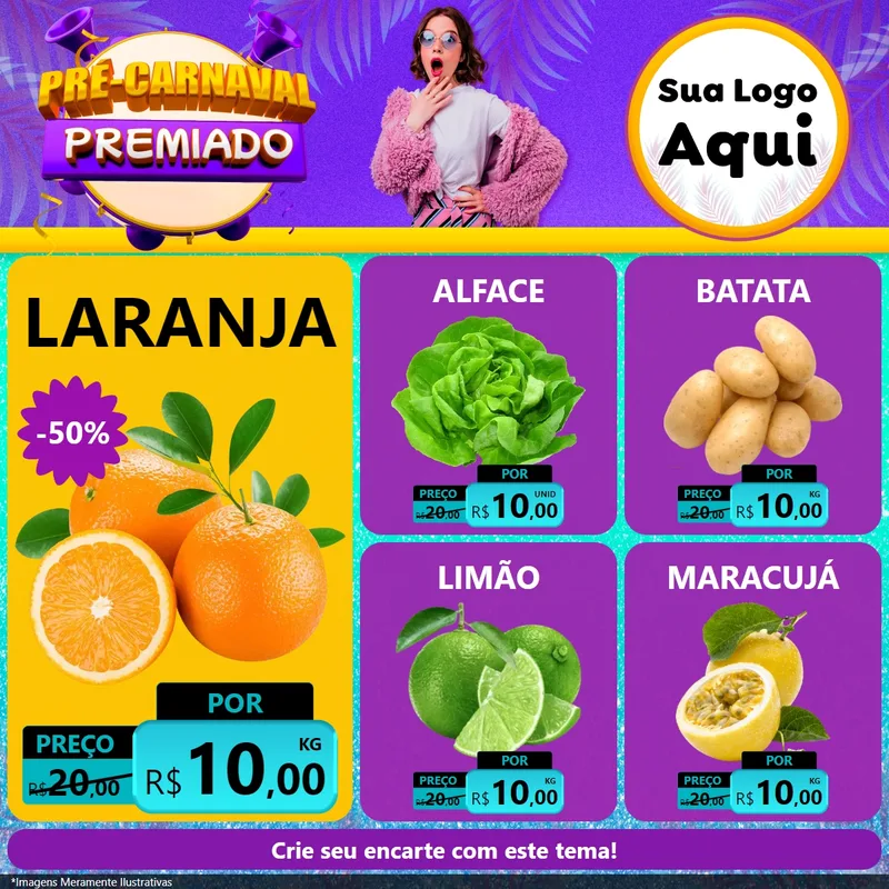 Modelo de Rede Social para Feed Facebook com o tema Pré-Carnaval Premiado para Hortifrúti