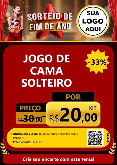 Modelo de Cartaz para Cartaz A4 Vertical com o tema Sorteio de Fim de Ano para Cama, Mesa e Banho