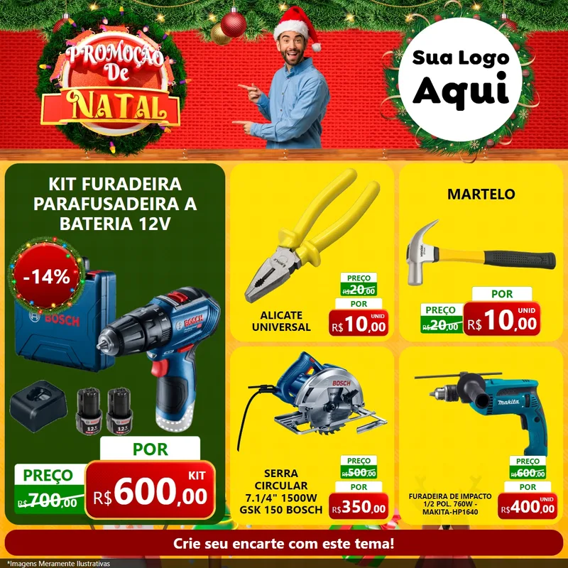 Modelo de Rede Social para Feed Facebook com o tema Promoção de Natal para Maquinas e Ferramentas