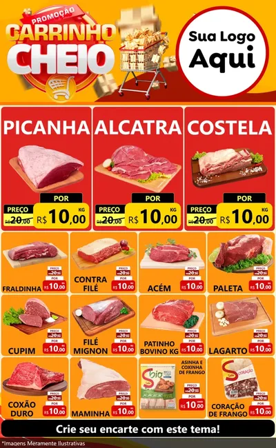 Modelo de Encarte para Encarte Grande com o tema Promoção carrinho cheio para Açougue