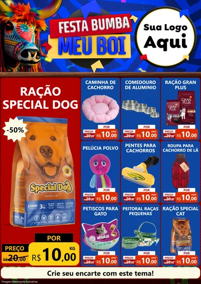 Modelo de Encarte para Encarte A4 Vertical com o tema Festa Bumba meu Boi para Pet Shop