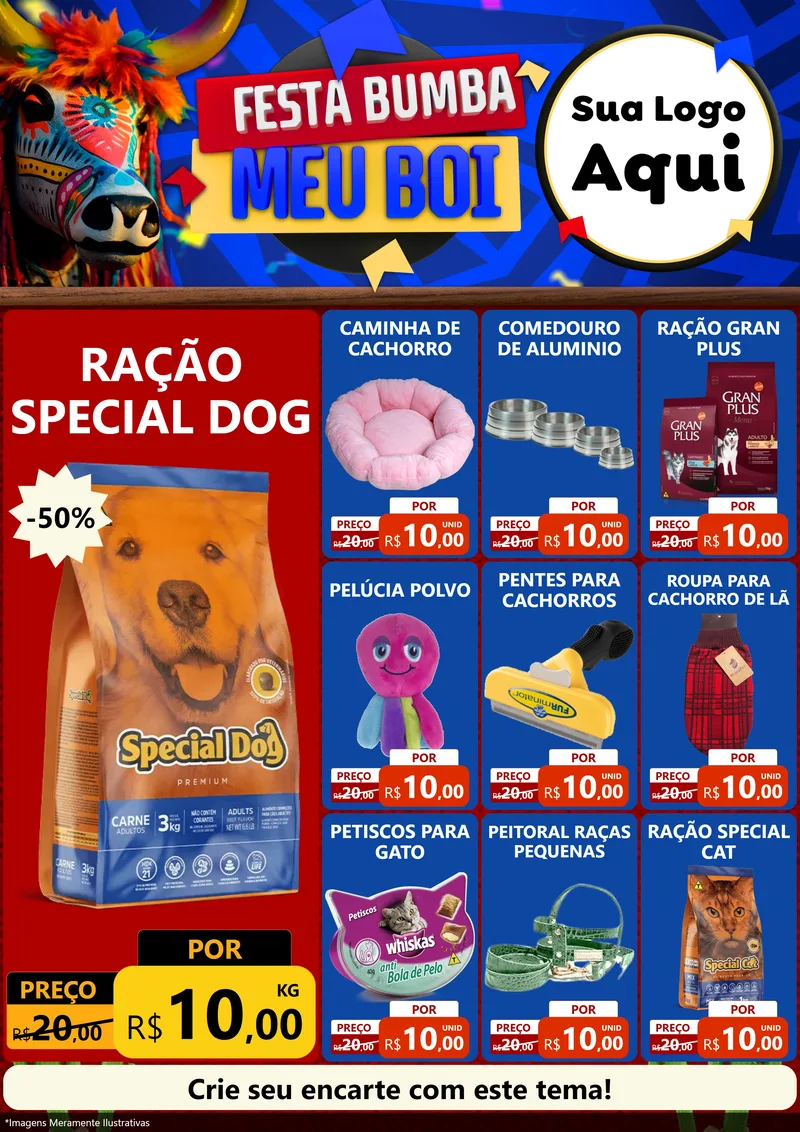 Modelo de Encarte para Encarte A4 Vertical com o tema Festa Bumba meu Boi para Pet Shop