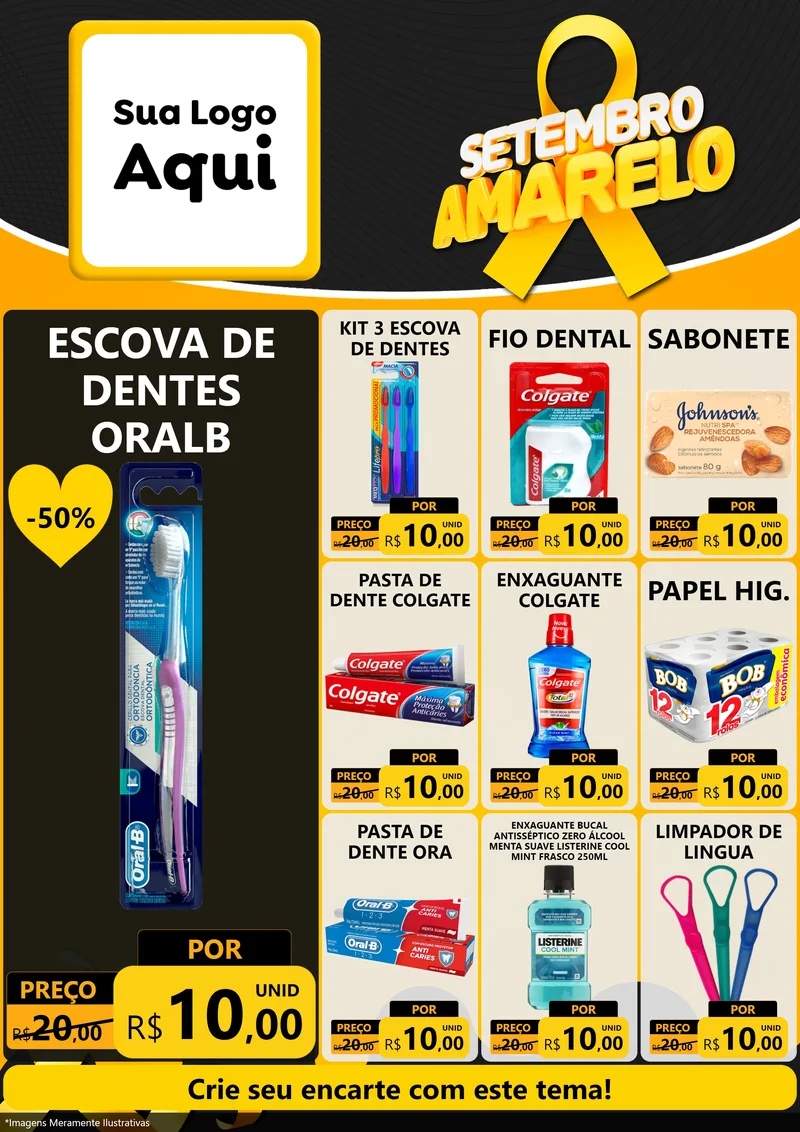 Modelo de Encarte para Encarte A4 Vertical com o tema Setembro Amarelo para Higiene Pessoal