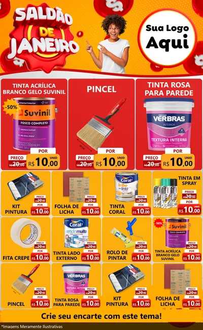Modelo de Encarte para Encarte Grande com o tema Saldão de Janeiro para Tintas e Ferramentas