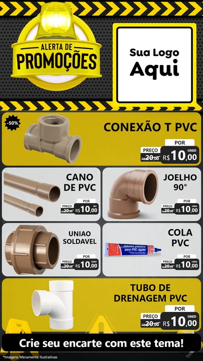 Modelo de TV para TV Vertical com o tema Alerta de Promoções para Tubos e conexões