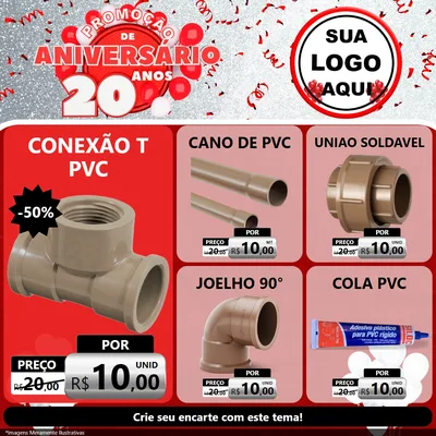 Modelo de Rede Social para Feed Facebook com o tema Promoção de Aniversário - 20 Anos para Tubos e conexões