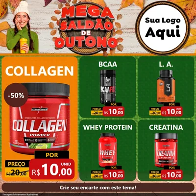 Modelo de Rede Social para Feed Facebook com o tema Mega Saldão de Outono para Suplementos alimentares