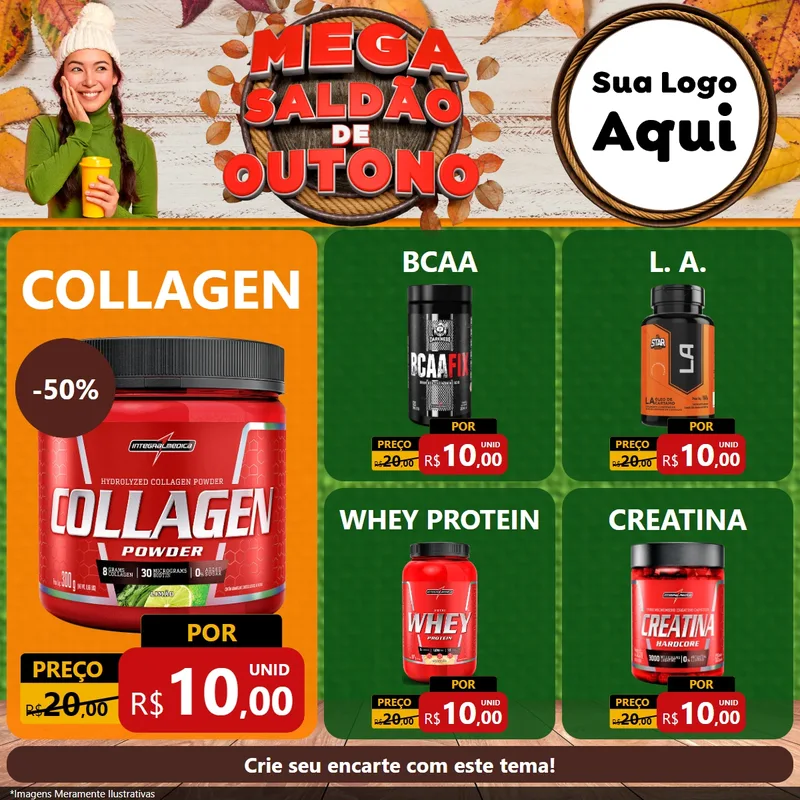 Modelo de Rede Social para Feed Facebook com o tema Mega Saldão de Outono para Suplementos alimentares