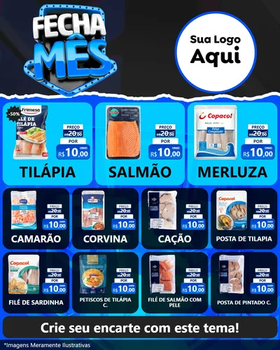 Modelo de Rede Social para Feed Instagram com o tema Fecha Mês para Peixaria