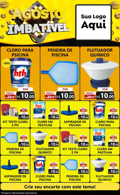 Modelo de Encarte para Encarte Grande com o tema Agosto Imbatível para Produtos para Piscina