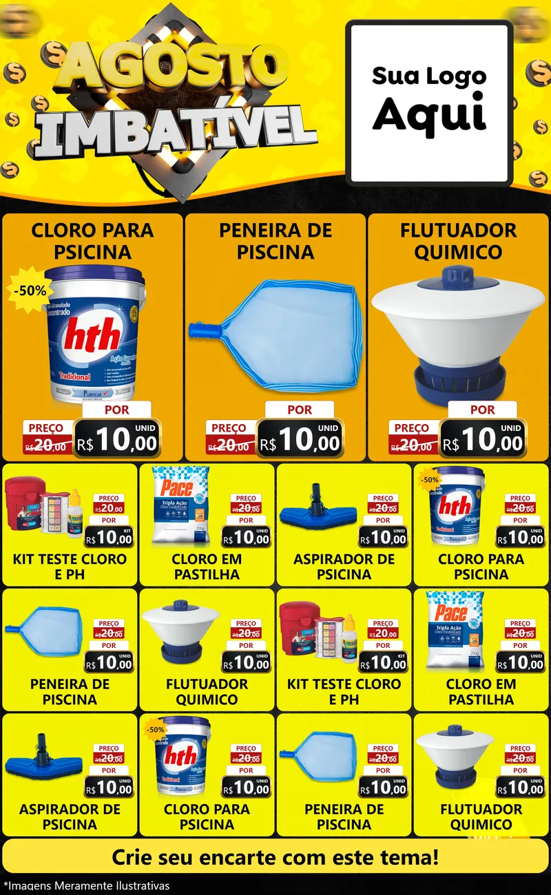 Modelo de Encarte para Encarte Grande com o tema Agosto Imbatível para Produtos para Piscina
