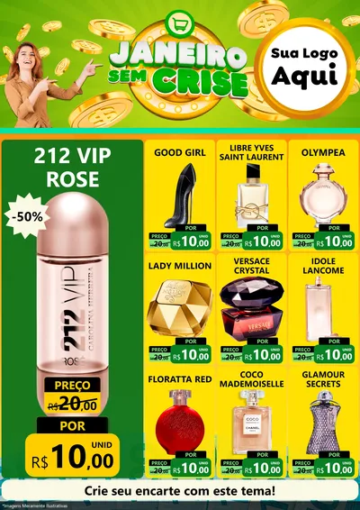Modelo de Encarte para Encarte A4 Vertical com o tema Janeiro Sem Crise para Perfumes