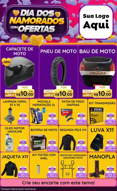 Modelo de Encarte para Encarte Grande com o tema Dia Dos Namorados Com Ofertas para Moto peças