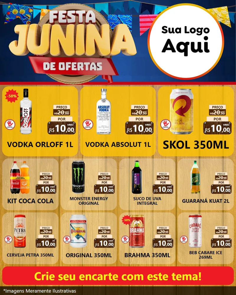 Modelo de Rede Social para Feed Instagram com o tema Festa Junina de Ofertas para Distribuidora de bebidas