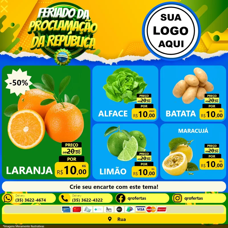 Modelo de Rede Social para Feed Facebook com o tema Feriado da Proclamação da República para Hortifrúti