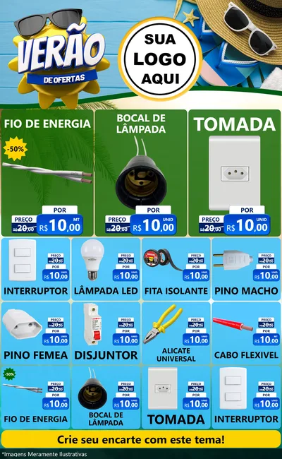 Modelo de Encarte para Encarte Grande com o tema Verão de Ofertas para Materiais Elétricos