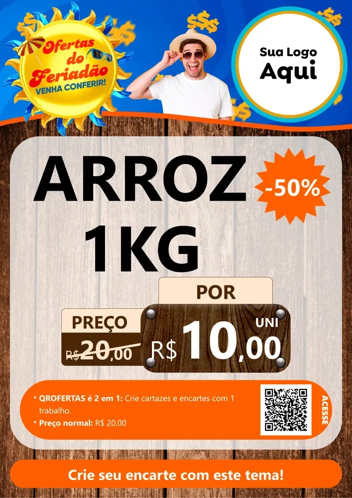 Modelo de Cartaz para Cartaz A4 Vertical com o tema Ofertas do Feriadão para Supermercado