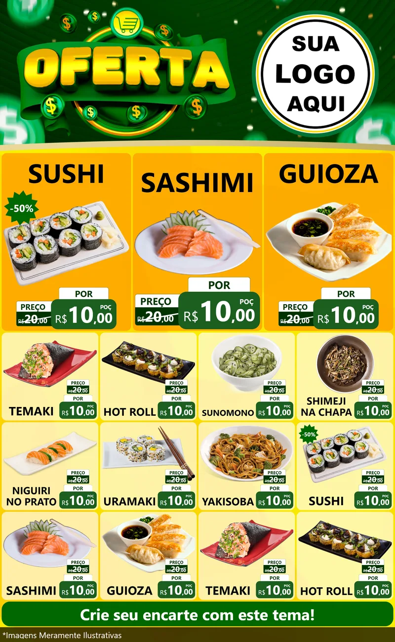 Modelo de Encarte para Encarte Grande com o tema Oferta para Comida japonesa