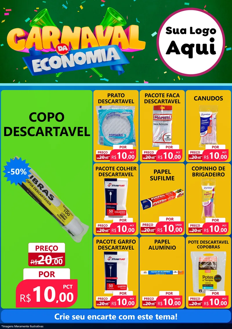 Modelo de Encarte para Encarte A4 Vertical com o tema Carnaval da Economia para Embalagens