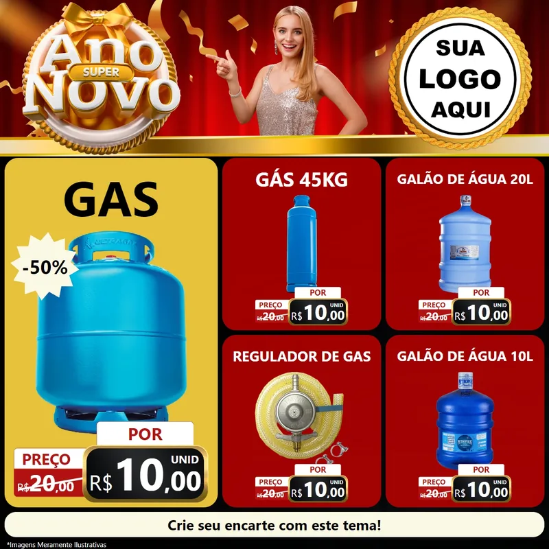 Modelo de Rede Social para Feed Facebook com o tema Super Ano Novo para Água e gás