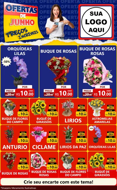 Modelo de Encarte para Encarte Grande com o tema Ofertas de Junho - Preços Incríveis para Floricultura e jardim