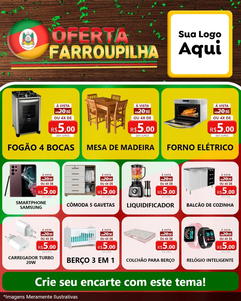 Modelo de Rede Social para Feed Instagram com o tema Oferta Farroupilha para Móveis e Eletro