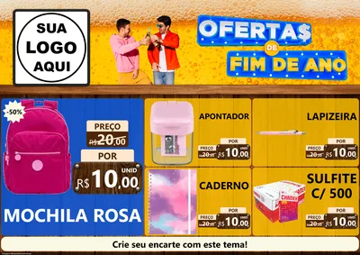 Modelo de Encarte para Encarte A4 Horizontal com o tema Ofertas de Fim de Ano para Papelaria