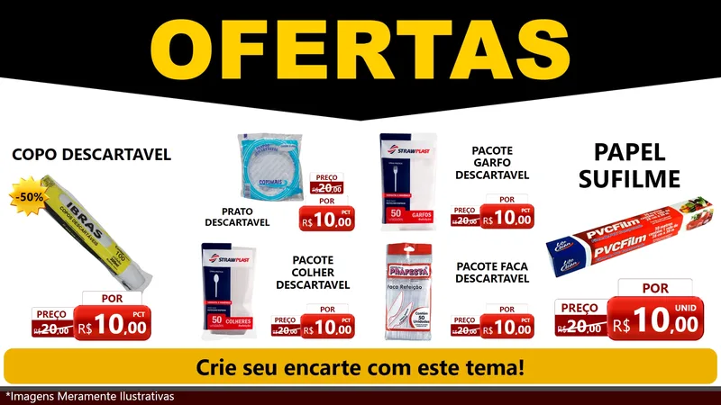 Modelo de TV para TV Horizontal com o tema Ofertas Preto e Vermelho Cartaz para Embalagens
