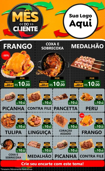 Modelo de Encarte para Encarte Grande com o tema Mês do Cliente para Assados
