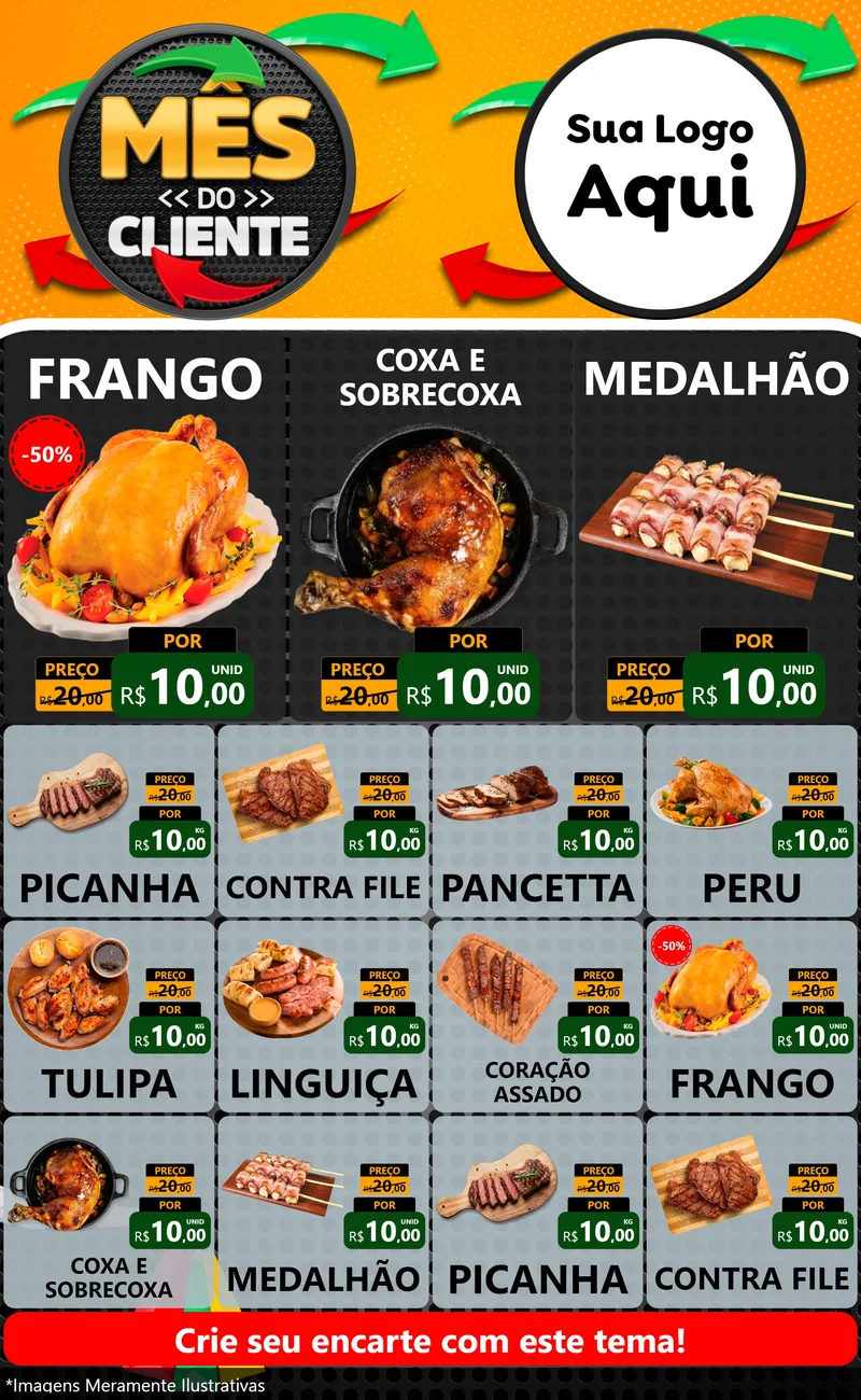 Modelo de Encarte para Encarte Grande com o tema Mês do Cliente para Assados