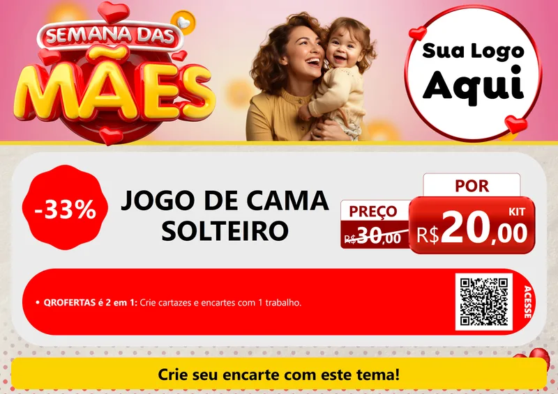 Modelo de Cartaz para Cartaz A4 Horizontal com o tema Semana das Mães para Cama, Mesa e Banho