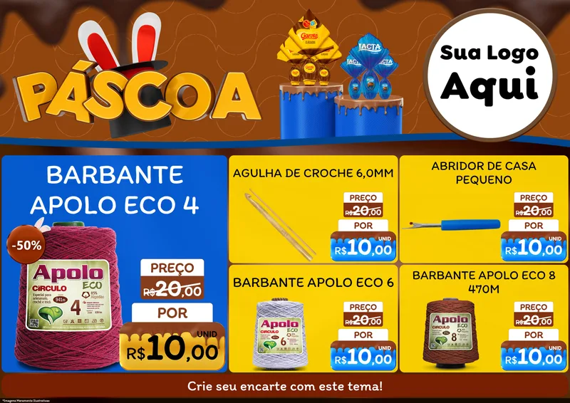 Modelo de Encarte para Encarte A4 Horizontal com o tema Páscoa para Armarinho e Aviamentos