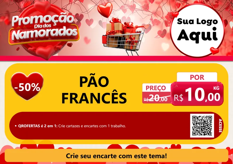 Modelo de Cartaz para Cartaz A4 Horizontal com o tema Promoção Dia dos Namorados para Padaria