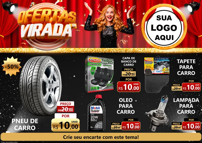 Modelo de Encarte para Encarte A4 Horizontal com o tema Ofertas da Virada para Auto peças